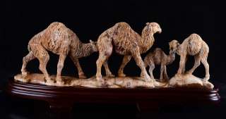   Natural Picture Jasper Camel Family Sculpture, Stone Carving #U81