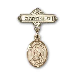   Gold Baby Badge with St. Charles Borromeo Charm and Godchild Badge Pin