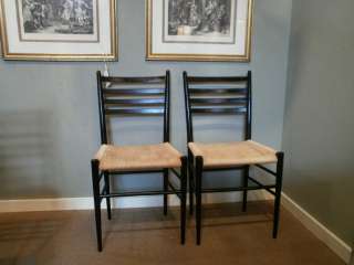 Scandinavian Black Lacquer Woven seat Dining chairs  