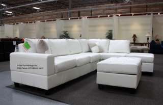 Modern White Leather Sectional Sofa Set Couch  