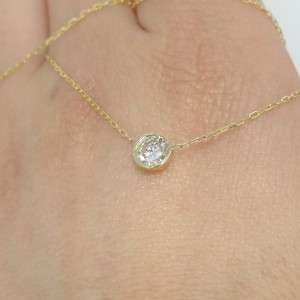 63 ct 14k Yellow Gold White Round Cut Real Diamond Solitaire Pendant 