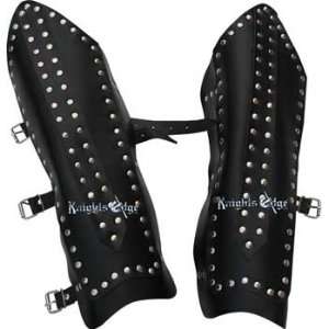  Studded Black Leather Leg Bracers