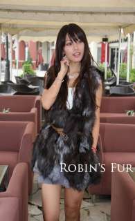   FASHION real genuine silver fox fur long vest coat waistcoat  