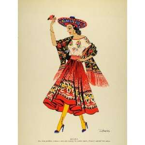  1941 Lithograph China Poblana Costume Jarabe Tapatio Dance 