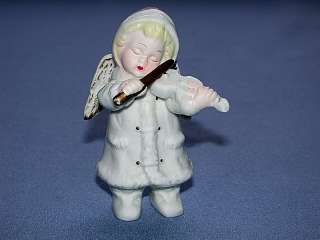 Vintage Girl Snow Baby Angel Playing Violin Figurine  