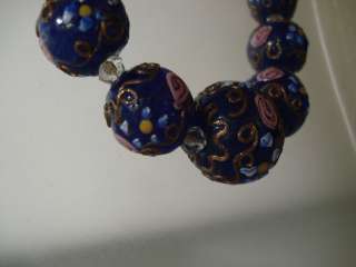   vintage 1940s Venetian Cobalt Blue Wedding Cake Glass Bead Necklace