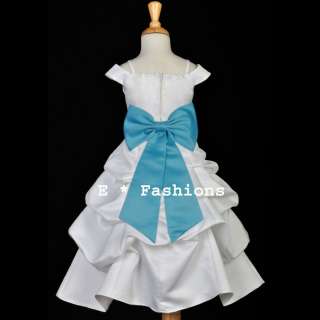 WHITE TURQUOISE BLUE WEDDING FLOWER GIRL DRESS 4 4T 5 5T 6 6X 7 8 9 10 