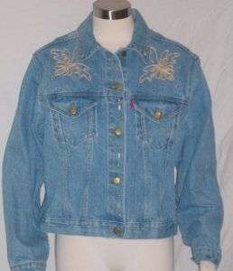 GAZOZ denim blue jean jacket studded sz M L chest 40  