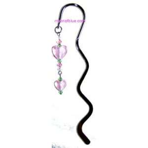   Crystal with Double Pink Glass Heart Bookmark