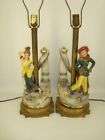 PAIR POTTERY PORCELAIN HAND PAINTED FIGURAL LAMPS