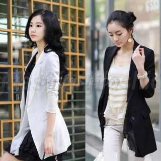   Womens Long Jacket Suit Unique Blazer Coat Boleros Tops Black&White