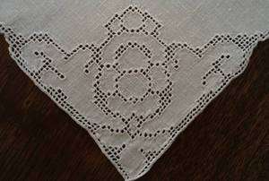 Vintage Linen Dinner Napkins Mosaic Lace Hand Embroidery Cutwork 