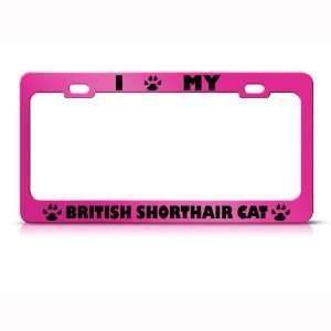 British Shorthair Cat Pink Metal License Plate Frame Tag Holder