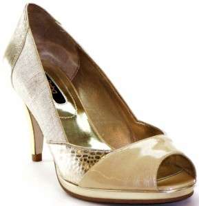 Reba Jamie Open Toe Heels Womens Shoes Beige & Gold 8.5  