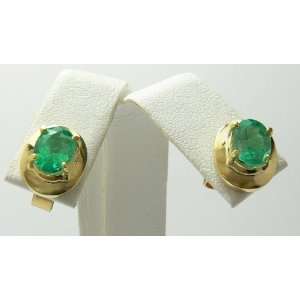  3.20tcw Oval Colombian Emerald Stud Earrings 14k 