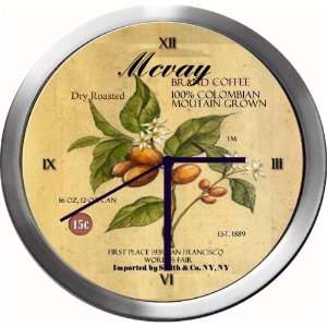  MCVAY 14 Inch Coffee Metal Clock Quartz Movement Kitchen 