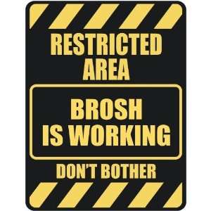   RESTRICTED AREA BROSH IS WORKING  PARKING SIGN