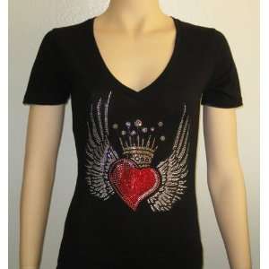 Rhinestone iron on Transfer T shirt Colorful Wings Heart 