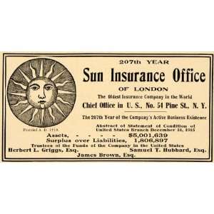 1917 Ad London Sun Worlds Oldest Insurance James Brown   Original 