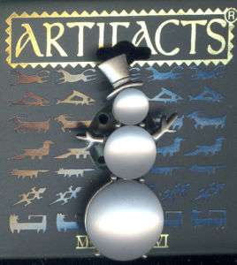 Lalique Stone Snowman Pewter Pin by JJ   Gift Boxed  