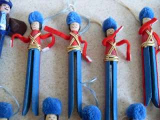 19 CLOTHESPIN MARCHING BAND DRUMMER BOY CHRISTMAS Ornament vtg mailman 