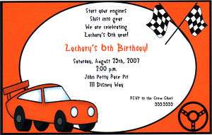 Boys Race Car/Hot Wheels/Nascar Birthday Invitations  
