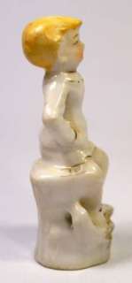 Vintage Made in Japan Figurine Boy Stump Log Porcelain  