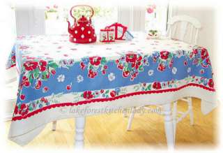 BIG Red White & Blue Cherries 1950s Vintage Style Tablecloth XLg 