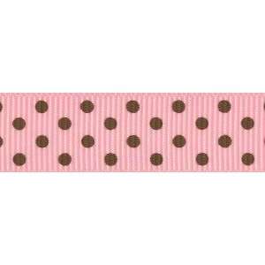  5 Yards 5/8 Swiss Dots Grosgrain Ribbon   Pink / Tuftan 
