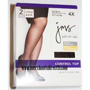  JUST MY SIZE, Control Top Nylons, 4X Off Black, 2 Pair per 