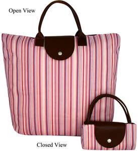 Super Cute Pink Stripe Fold Up Tote Bag New  