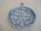   pottery potters morning glory blue spongeware brie cheese tray