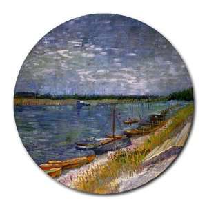 View of a River with Rowing Boats By Vincent Van Gogh Round Mouse Pad