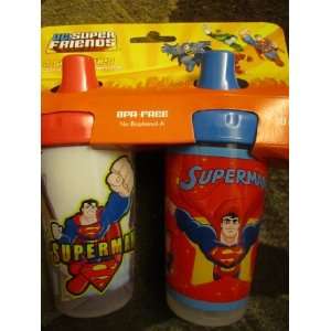  Dc Super Friends Superman 2 Sippy Cups 10oz. Spill Proof 
