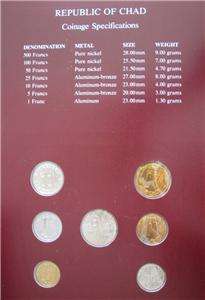 CENTRAL AFRICAN STATES / CHAD 7 Coins 1977 1983 UNC Set  