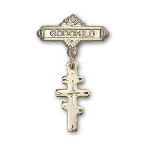  Gold Filled Baby Badge with Greek Orthadox Cross Charm and 