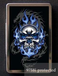 Blue Burn SKULL DRAGON Metal Business Card Case Holder  