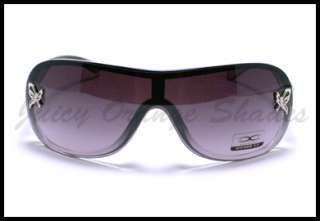 BUTTERFLY Womens SHIELD RIMLESS Sunglasses 2 TONE BLACK/GRAY  