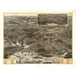  Historic Panoramic Map Town of Hingham, Plymouth County 