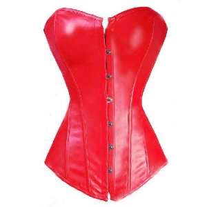  Red Leather Strapless Corset 