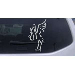 Stork with Baby Car Window Wall Laptop Decal Sticker    Silver 6in X 