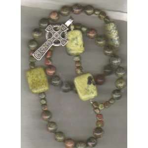  Anglican Rosary of Unakite & Chinese Turquoise, Celtic 