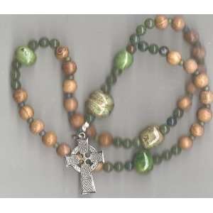  Anglican Rosary of Olivewood & Porcelain Beads, Celtic 