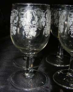 Set of 6 Stemmed Crystal Clear Glass Wine Glasses Goblets w/ Etched 