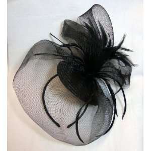  NEW Large Black Feather and Veil Kate Headband Hat 