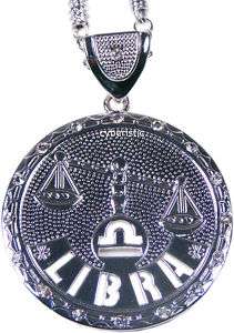 Silver Iced Out Libra Star Sign Necklace Chain Pendant  