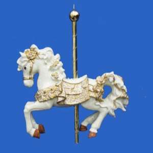   of 6 Ivory and Gold Carousel Horse Christmas Ornaments