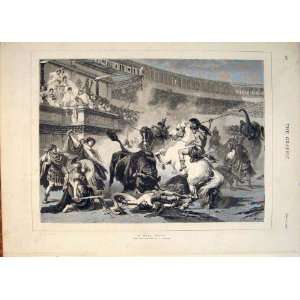  Bull Fight Wagner Horse Stadium Fine Art 1878 Antique 