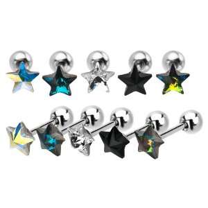  Black Crystal Star Cartilage Earrings   18G (1mm)   Sold 