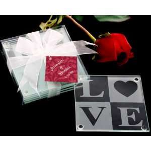  LOVE Glass Coaster Gift Set Wedding Favors   Set of 4 